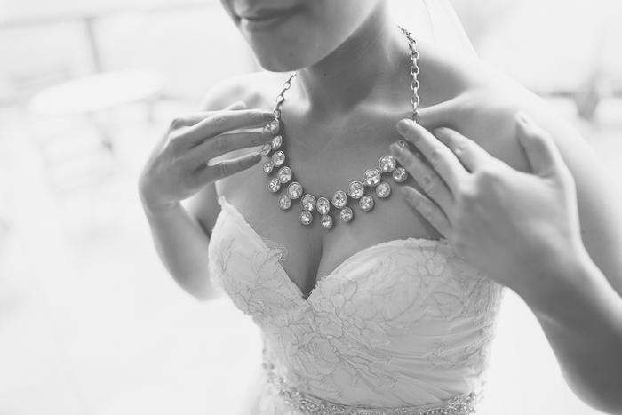 bride wearing crystal necklace